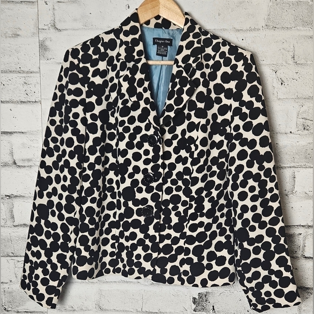 Retro Polka Dot Black & White Button-Up Blazer | Chapter One | Size 10